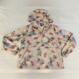 Light Blush Pink Floral Hooded Windbreaker Zip-Up Jacket L